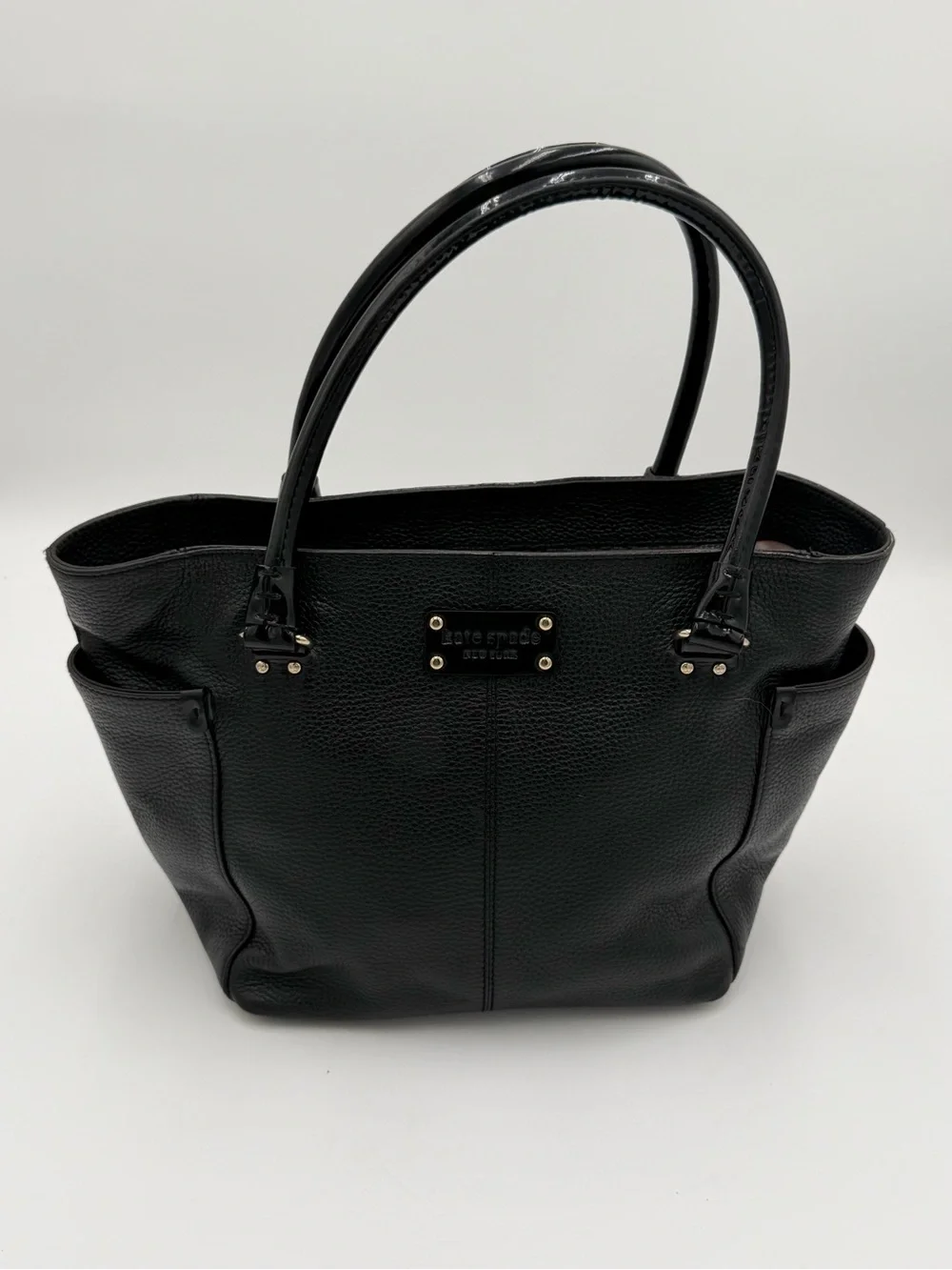 Kate Spade Pebbled Leather Hobo Handbag Purse Black Double Handle Zip Top